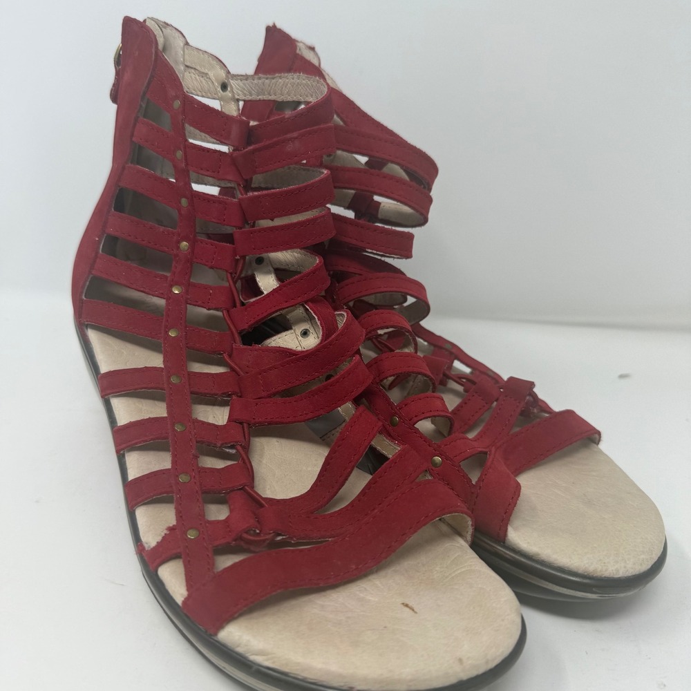 Jambu Brookline Red Suede Gladiator Wedge Sandals Womens 9M WJ17BRK03 Strappy